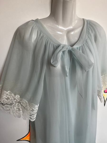 Vintage 60s | Double Layer Chiffon Sheer Pastel Blue Babydoll Pegnoir Robe