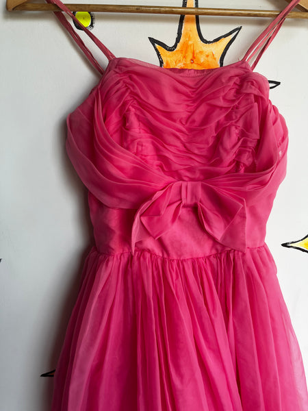 Vintage 50s 60s | Pink Chiffon Party Evening Dress Formal Gown | XS