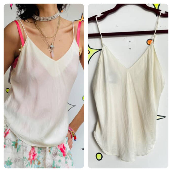 Vintage 90s Y2K | Creamy Off White Silk Coquette Fairy Grunge Goddess Cami Top S