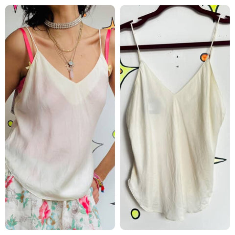Vintage 90s Y2K | Creamy Off White Silk Coquette Fairy Grunge Goddess Cami Top S