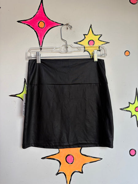 Y2K Vegan Leather Stretchy Shiny Mini Skirt Indie Sleaze McBling Moto Glam M