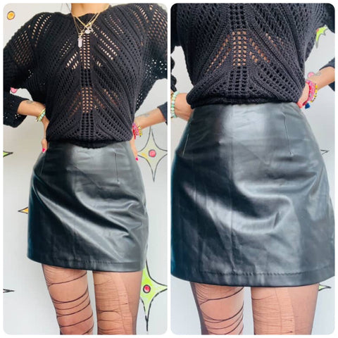 Vintage Y2K Abercrombie Vegan Leather Mall Goth Emo Grunge Black Mini Skirt | S
