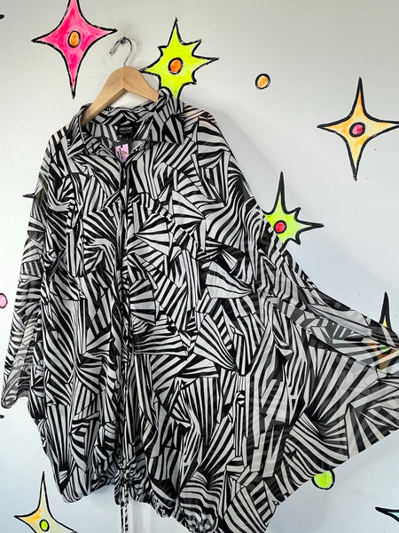 Nicole Miller Sheer Op Art Blouse Avant Garde Black White Statement Top Y2K L