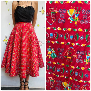 Absolutely Adorable 1950s Red Quilted Circle Skirt - Rockabilly Swing - Small