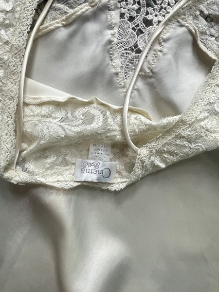 Ivory Satin & Lace Beaded Slip Dress Romantic Fairy Whimsy Grunge Mori Kei M