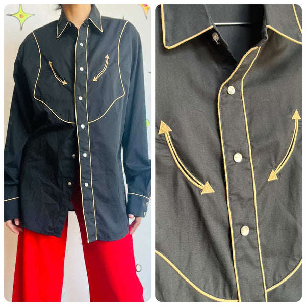 Vintage Black Western Pearl Snap Shirt by Madman – Men’s Cowboy Rodeo Style - M