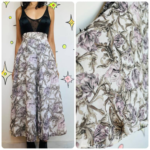 Vintage 70s White & Lilac Floral Whimsy Boho Fairy Grunge Maxi Skirt – Small