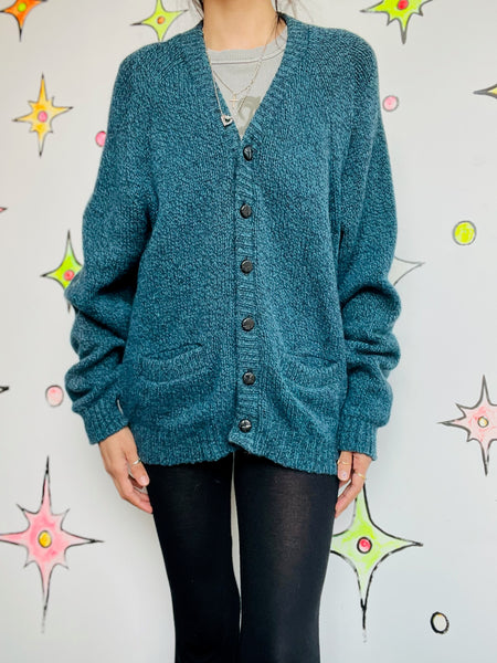 Blue 1950s Wool Cardigan | University Row by Revere 100% Shetland Vintage Knit L