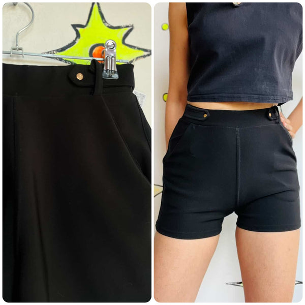 Y2K Black Sailor Shorts with Gold Buttons – Pirate Boho Grunge Goth – Size 2