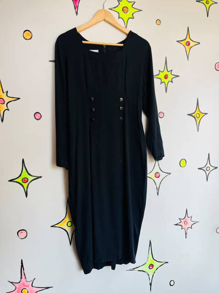Vintage 90s Goth Fairy Grunge Witchy Boho Minimal Chic Black Long Dress - M/L