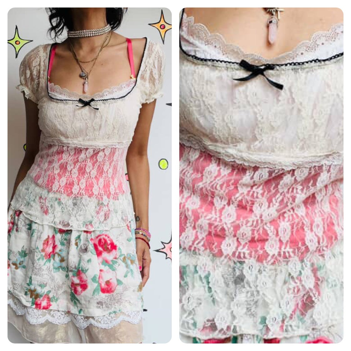 Vintage Y2K White Sheer Lace Rococo Babydoll Coquette Fairy Grunge Top Blouse L