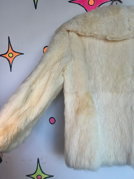 Vintage Rabbit Fur Jacket | Cream Old Money Luxe Glam Fur Coat XS S