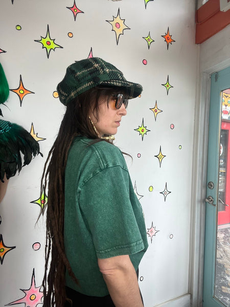 Green Plaid Mod Moto Cap David & Young Fairy Grunge Newsboy Hat