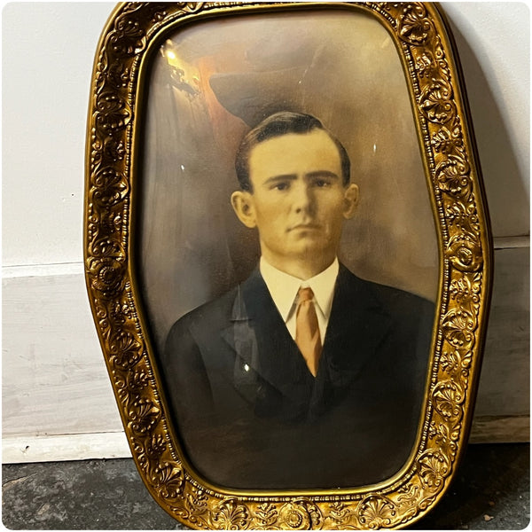 Antique Victorian-Style Oval Portrait in Ornate Gesso Frame – Gothic Wall Art