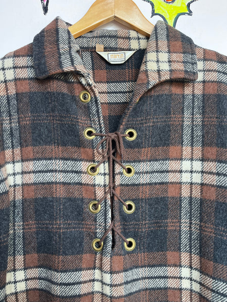 Vintage 60s Rawhide Lacer Brown Plaid Pullover Wool Shirt | Workwear Flannel XL