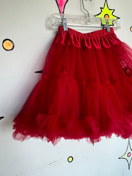 Crimson Red Tulle Tutu Mini Skirt Babydoll Dollcore Retro Pin-Up Separate S