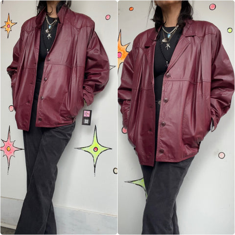 Vintage 70s | Cherry Red Boho Grunge Buttery Soft Leather Bomber Jacket | size 6