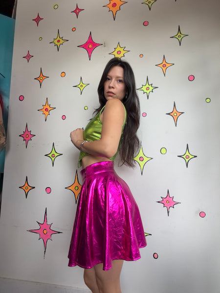 Metallic Pink Skater Skirt Alien Costume Cyber Goth Rave Galactic Glam Barbie S