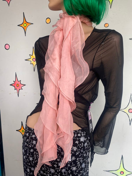 Y2K Pink Ruffle Scarf Skinny Scarf Coquette Balletcore Pastel Aesthetic Romantic