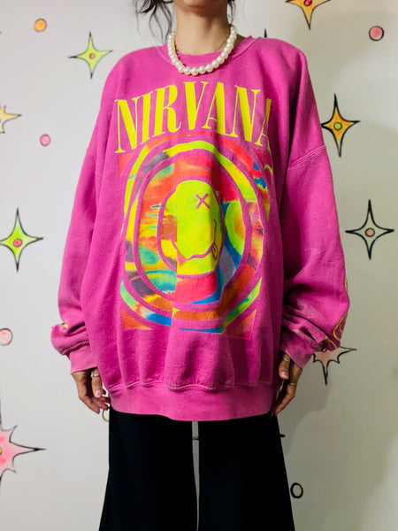 Vintage Y2K Pink Emo Grunge Fairy Oversized Nirvana Sweatshirt – L