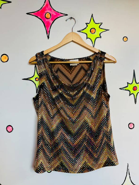 Y2K Op Art Fairy Grunge Cyber Op Art Top - Stretchy Indie Sleaze - Size M