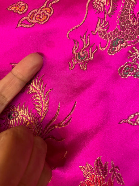 Vintage Hot Pink & Gold Satin Cheongsam Mini Dress | Geisha Kimono Style | M/L