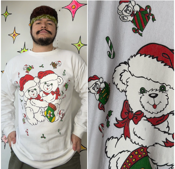 Vintage 80s 90s | Puffy Paint Christmas Bear Sweatshirt Tacky Holiday Pullover M