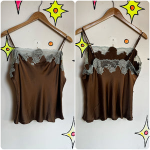 Vintage Y2k |Brown Blue Lace Fairy Grunge Indie Sleaze Cami Camisole Top | M