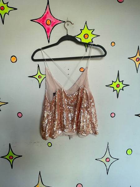 Vintage 90s Free People Sparkly Iridescent Fully Beaded Sequin Fairy Cami Top M