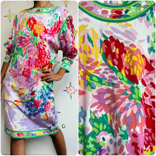 Vintage Leonard of Paris Floral Art Wear Dress - M/L