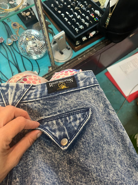Rocky Mountain Acid Wash Jeans | 80s Western Cowboy Rodeo High Rise Denim S