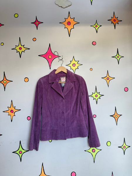 Vintage 90s Y2K Purple Suede Leather Jacket Goth Western Blazer Boho Moto M