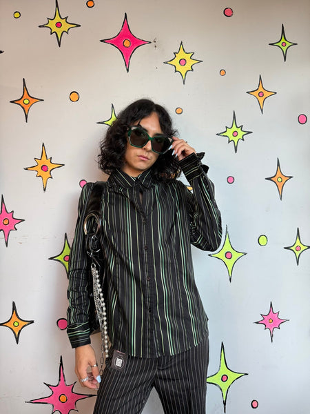 Y2K Pinstripe Shirt | Fairy Grunge Mall Goth Indie Sleaze Dark Academia L/XL