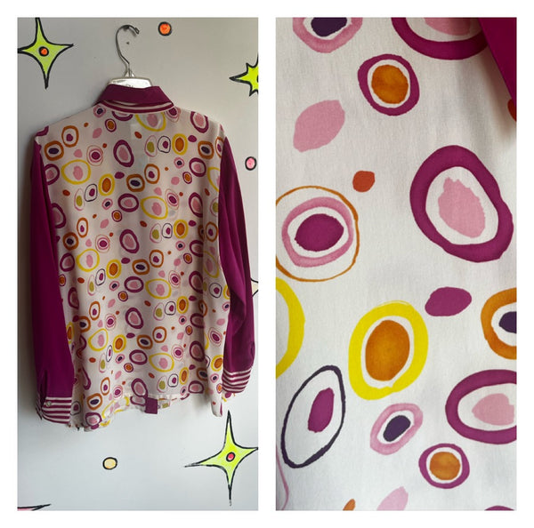Vintage 90s | Abstract Art Silk Novelty Print Shirt Blouse | Size L