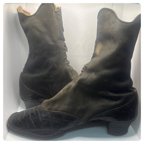 Antique Edwardian Black Leather Button Boots – Early 1900s Victorian | 5–5.5