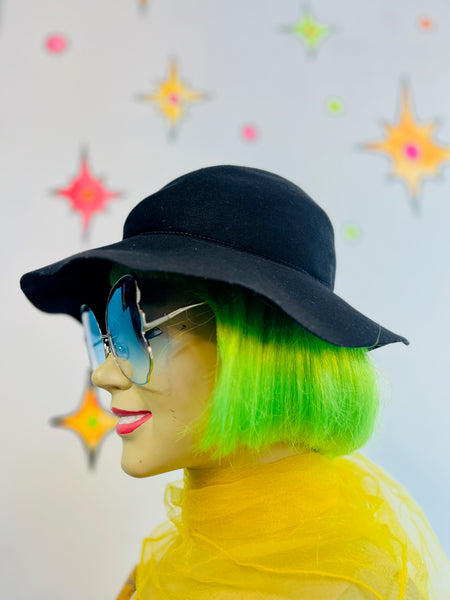 Vintage 50s Black Felt Goth Sun Hat | Wide Brim Witchy