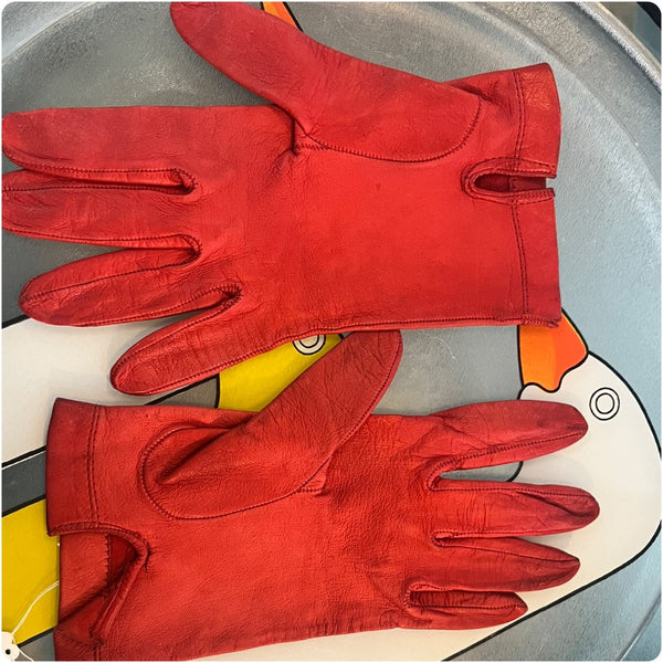 Red Leather 1950s Costume Gloves | Super Soft Kid Skin?