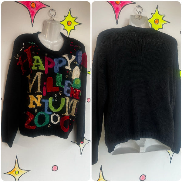 Vintage 90s Y2K | Happy Millennium 2000 Tacky Ugly Embellished Xmas Sweater | PL