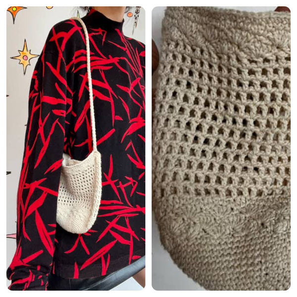 Vintage Y2K | Off White Crochet Crossbody Bag Purse | Fairy Grunge Boho