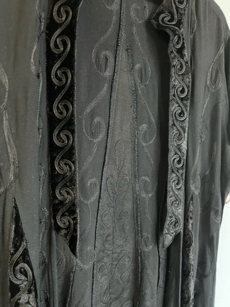 Vintage Black Kimono Jacket Top Duster Whimsy Goth Witchy Boho Grunge - Size L