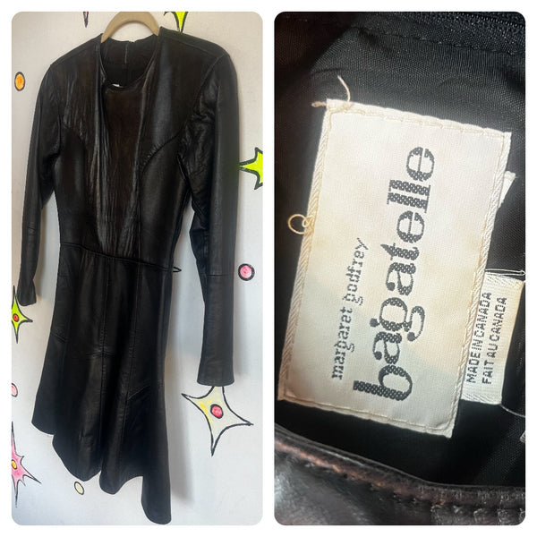 Vintage 80s | Sexy Dominatrix Black Leather Dress Margaret Godfrey Bagatelle S