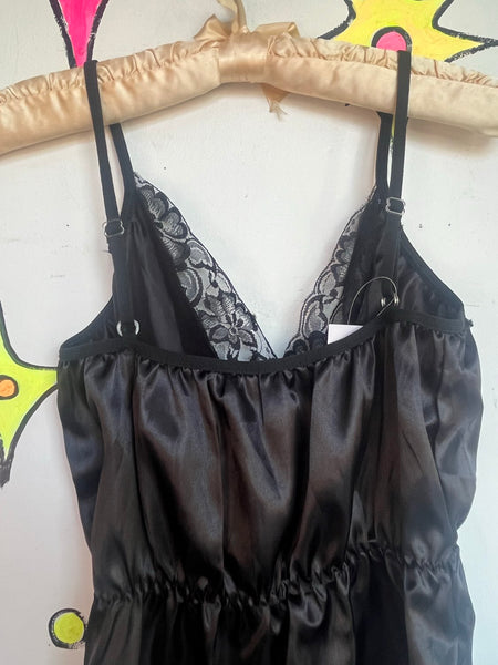 Black Satin Lace Teddy | Romantic Goth Lingerie Fairy Grunge Bodysuit S