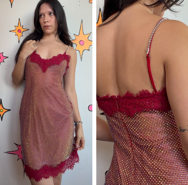 Miss Circle Remi Rhinestone Mesh Dress | Glam Y2K Party Bodycon Mini S/M