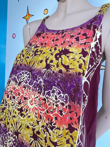 Hawaiian Summer Fringe Mini Dress Boho Grunge Tie Dye Western Cotton Festival ML
