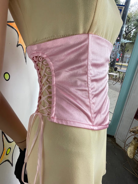 Baby Pink Satin Lace Up Corset Belt Balletcore Rococo Coquette Waist Cincher