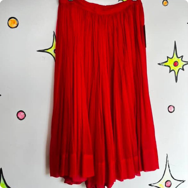 Vintage 50s 60s Bright Red Pleated Full Twirl Skirt Tulle Sheer Chiffon Layers S