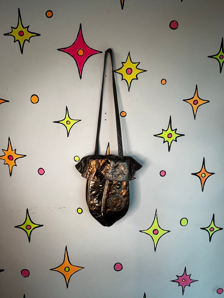 80s Metallic Purse Maximalist Silver Gold Glam Handbag Disco Statement Accessory