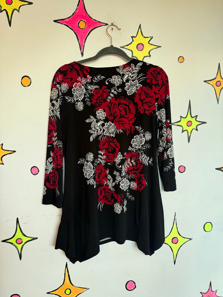 90s Y2K Tattoo McBling Whimsy Goth Grunge Vamp Romantic Stretch Top Blouse ML