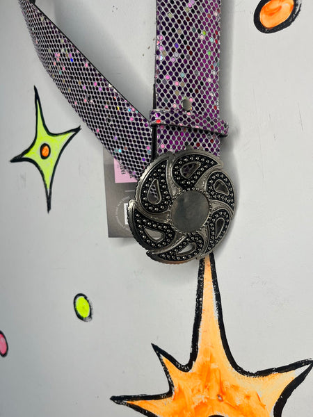 Y2K Purple Sparkly Belt Glitter Rhinestone Buckle Rave McBling Cyber