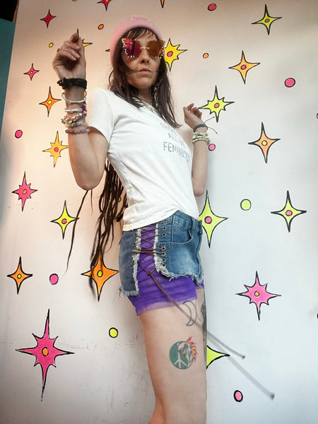 Y2K Indie Sleaze Ultra Mini Denim Skirt Lace Up 2000s Grunge McBling Clubwear XS